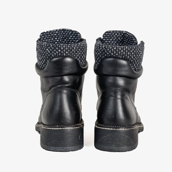 Chanel 15A Black Leather Tweed-Trim Lace-Up Short Boots, Size 6 - Picture 3 of 12